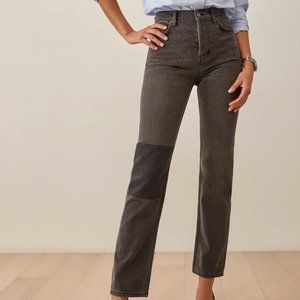 Reformation black Cynthia Patch High Rise Straight Jean. Size 27